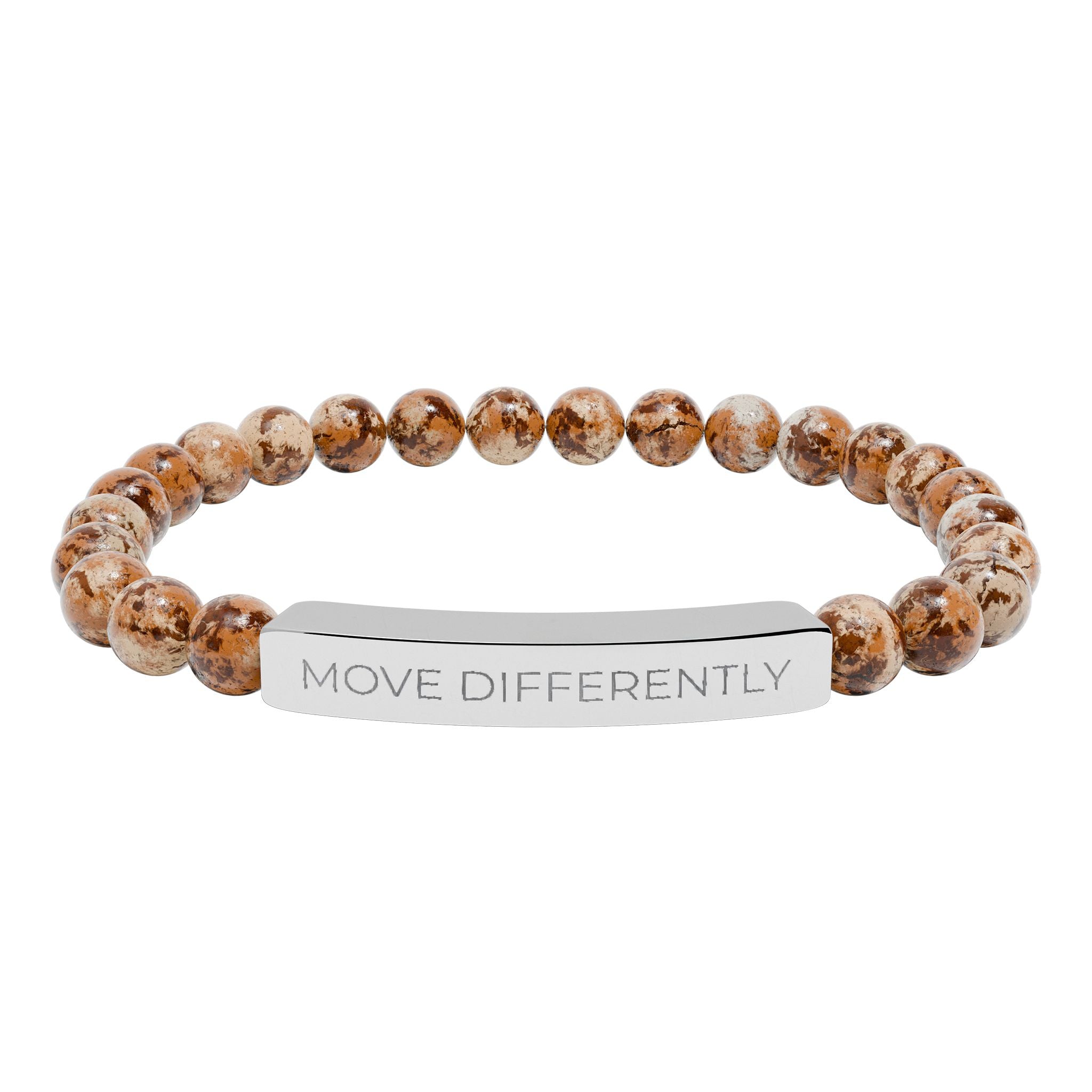 Move Differently Natural Stone Stretch Bar Bracelet | Motivational Engraved Jewelry