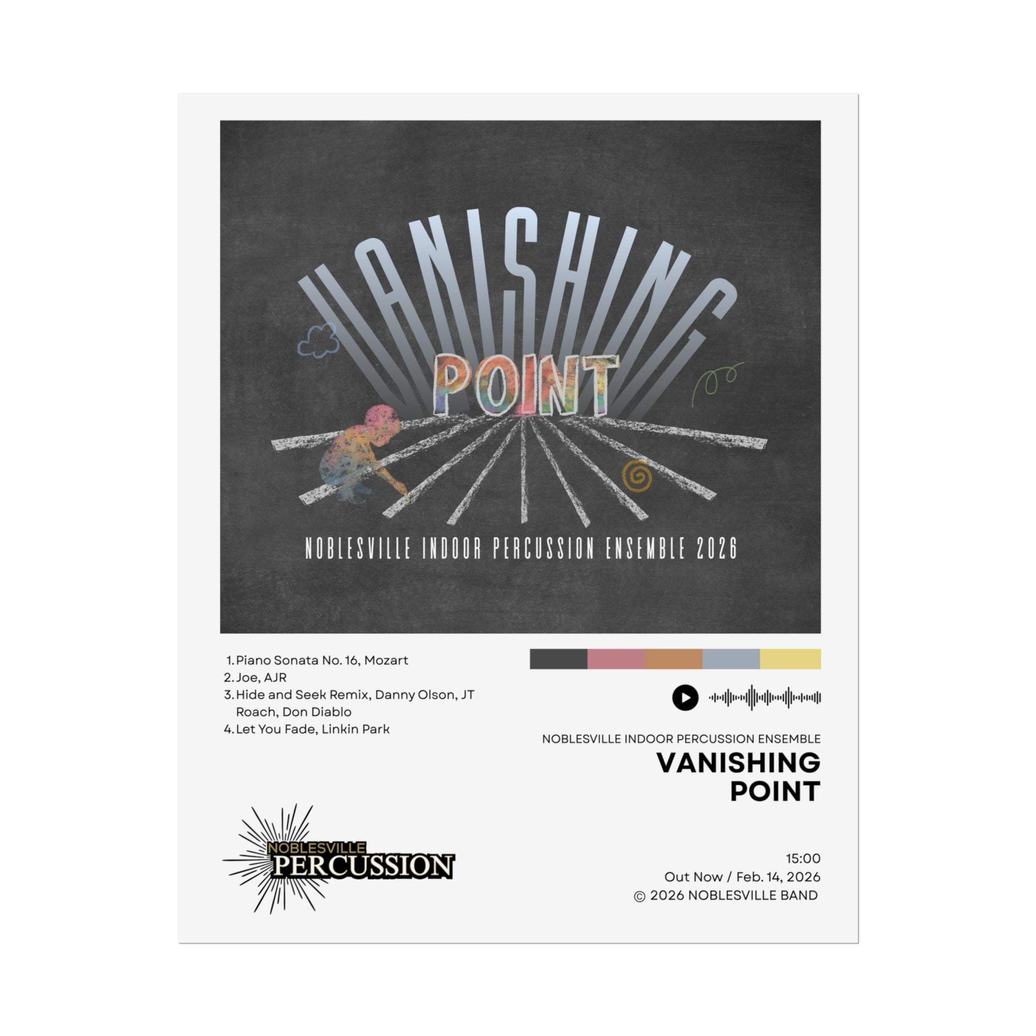 “Vanishing Point” Vinyl Cover Show Poster | 2026 Noblesville Indoor Percussion