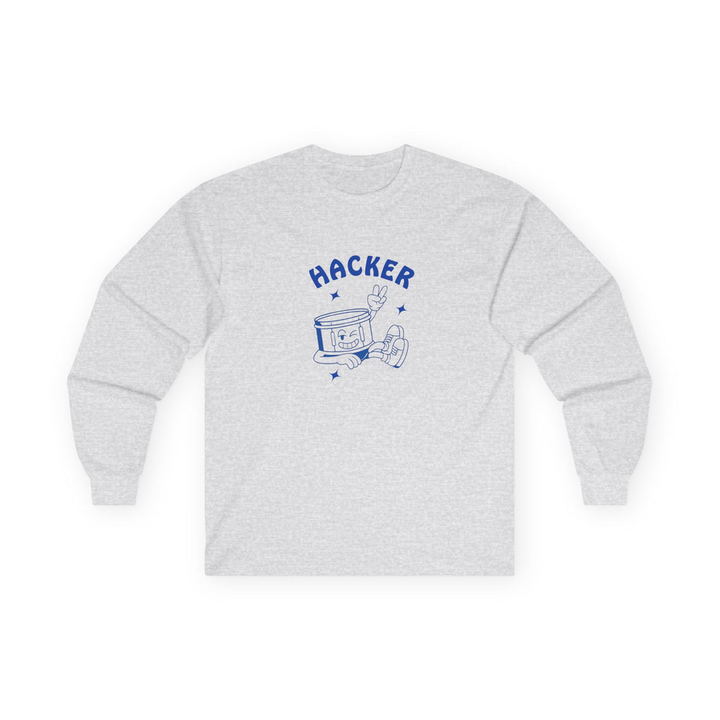 Hacker Retro Cartoon Long Sleeve Tee — Drumline Noise Maker Design