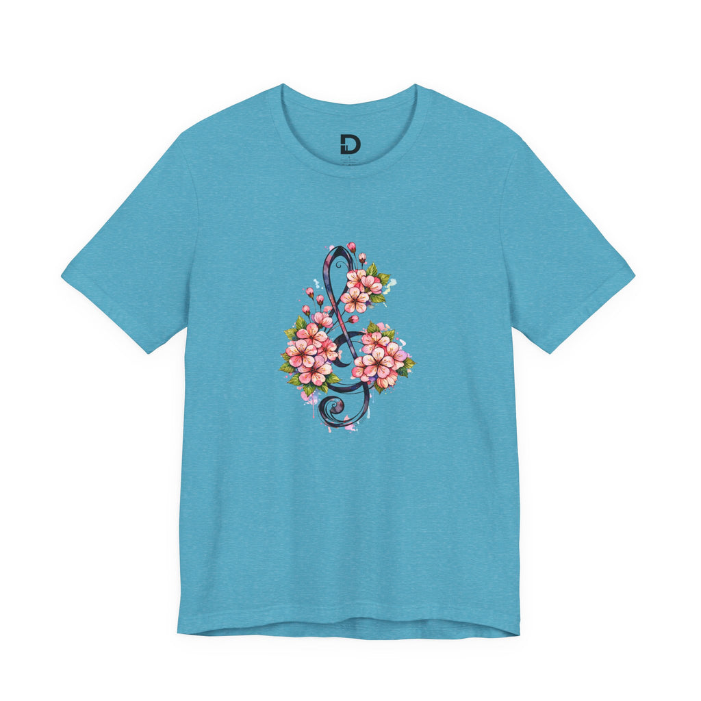 Floral Treble Clef T-Shirt for Women | Pink Blossom Music Graphic Tee | Band Mom & Music Lover Shirt