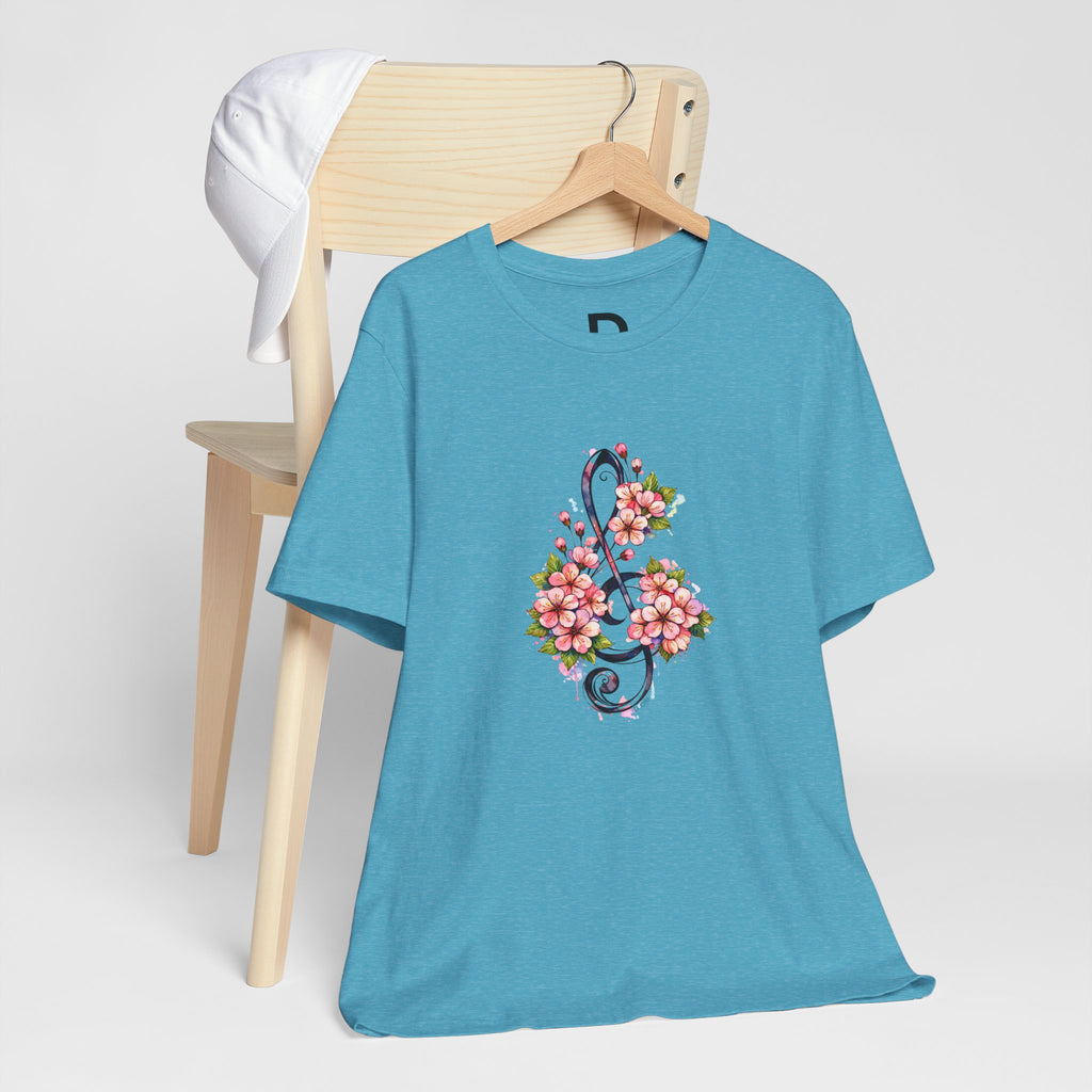 Floral Treble Clef T-Shirt for Women | Pink Blossom Music Graphic Tee | Band Mom & Music Lover Shirt