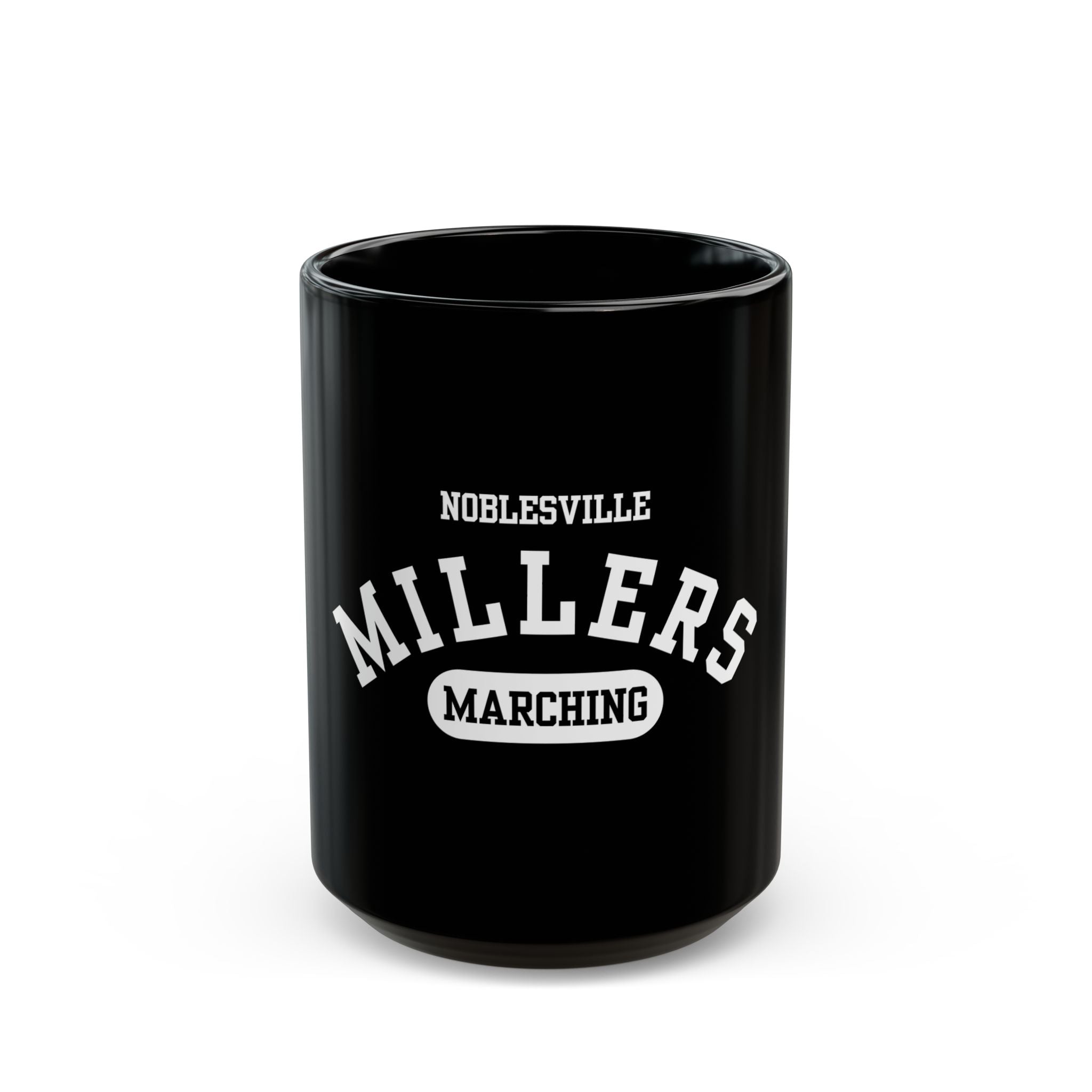 Noblesville Marching Millers Black Mug | Athletic Style White Logo