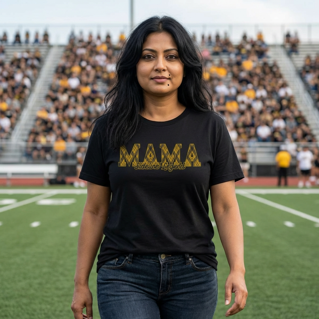Plaid Gold “MAMA” Sideline Legend Shirt | Trendy Band Mom Tee