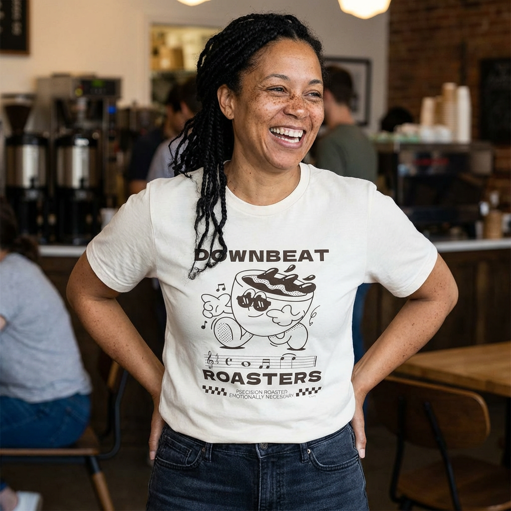 Downbeat Roasters Shirt | Music Lover Coffee Graphic Tee