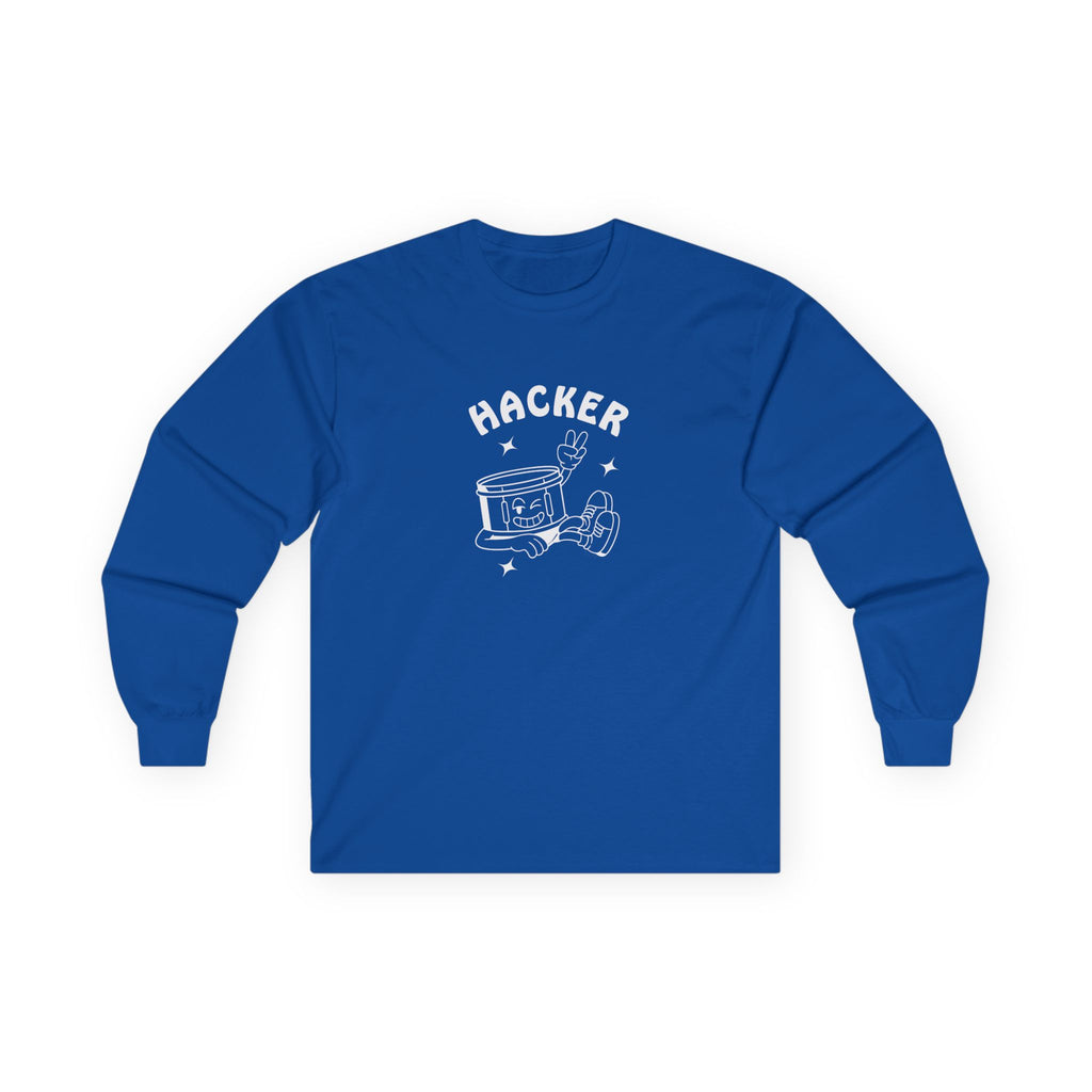 Hacker Retro Cartoon Long Sleeve Tee — Drumline Noise Maker Design