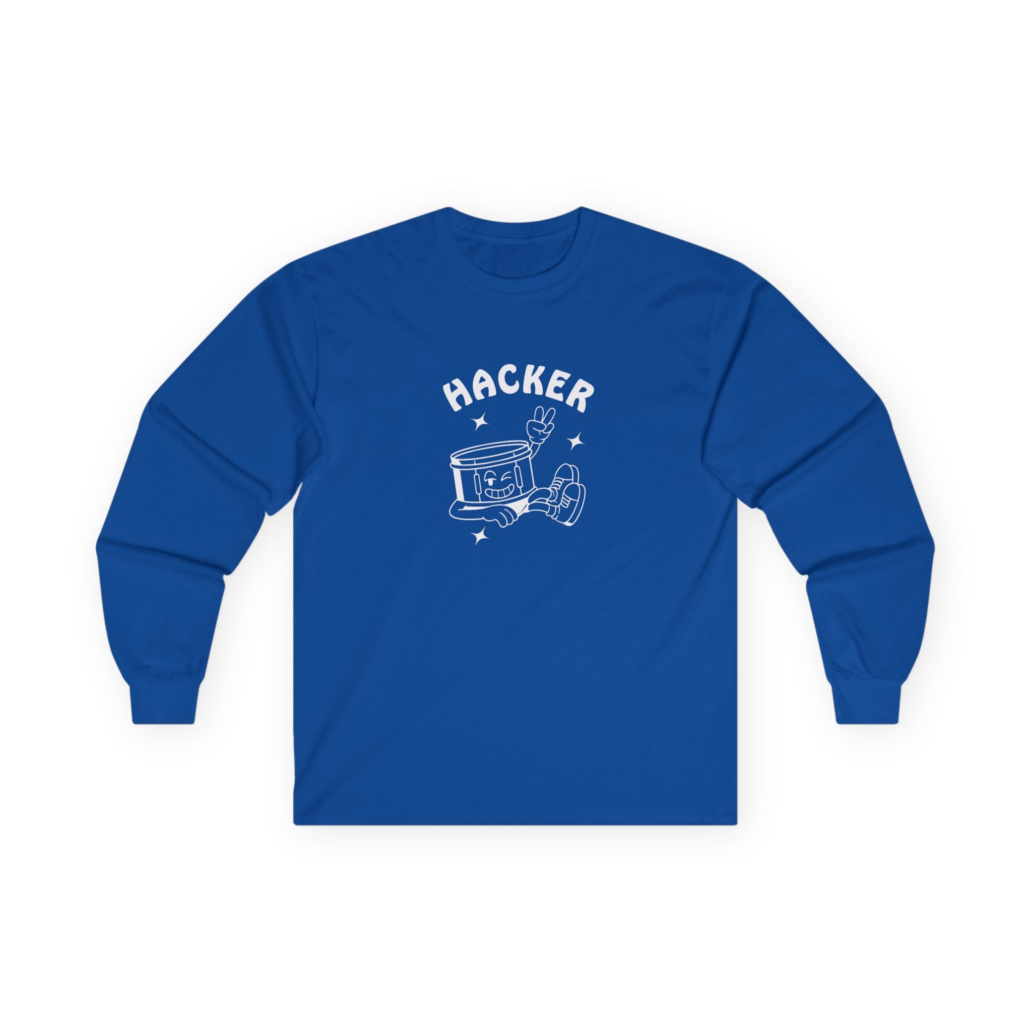 Hacker Retro Cartoon Long Sleeve Tee — Drumline Noise Maker Design
