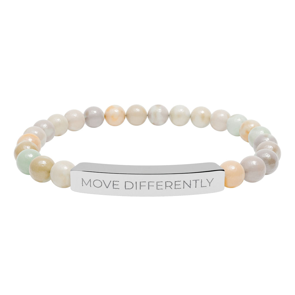 Move Differently Natural Stone Stretch Bar Bracelet | Motivational Engraved Jewelry