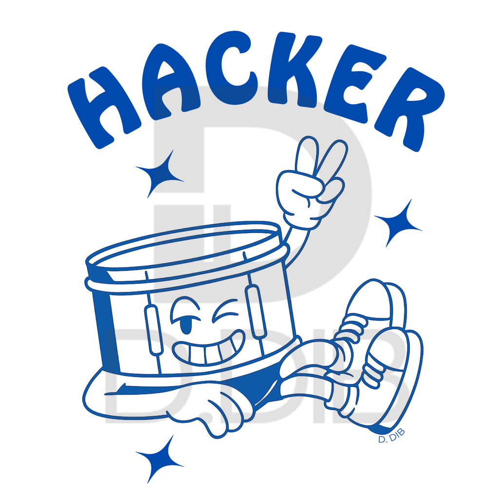 Hacker Retro Cartoon Long Sleeve Tee — Drumline Noise Maker Design